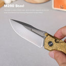 REMETTE Rhino RNTB2 – 3.07" M390 Drop Point Button + Liner Lock Knife Crystallized Titanium