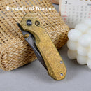 REMETTE Rhino RNTB2 – 3.07" M390 Drop Point Button + Liner Lock Knife Crystallized Titanium