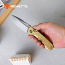 REMETTE Rhino RNTB2 – 3.07" M390 Drop Point Button + Liner Lock Knife Crystallized Titanium