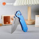 REMETTE Rhino RNTB3 – 3.07" M390 Drop Point Button + Liner Lock Knife Crystallized Titanium