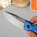 REMETTE Rhino RNTB3 – 3.07" M390 Drop Point Button + Liner Lock Knife Crystallized Titanium