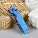 REMETTE Rhino RNTB3 – 3.07" M390 Drop Point Button + Liner Lock Knife Crystallized Titanium