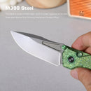 REMETTE Rhino RNTB4 – 3.07" M390 Drop Point Button + Liner Lock Knife Crystallized Titanium