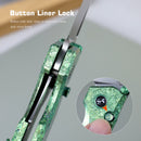 REMETTE Rhino RNTB4 – 3.07" M390 Drop Point Button + Liner Lock Knife Crystallized Titanium