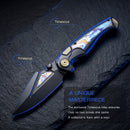 REMETTE RT-Scepter SCPT-B – 3.46" M390 Clip Point Button Frame Lock Knife with Timascus Handle