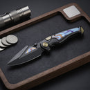 REMETTE RT-Scepter SCPT-B – 3.46" M390 Clip Point Button Frame Lock Knife with Timascus Handle