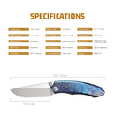 Remette Wild Species WD108-B Folding Knife 3.6″ M390 Blade Textured Blue Titanium Handle