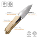 Remette Woodpecker RTWP-G 2.95" M390 Reverse Tanto Folding Knife Gold Titanium Handle Liner Lock