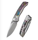 Remette RT-Steed RTWS-TCBA front view – 3.07" pearlescent M390 drop point titanium folding knife with camo carbon fiber inlay