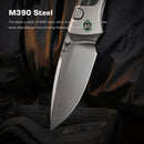 Remette RT-Steed RTWS-TY blade detail – pearlescent M390 drop point