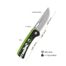 QSP Knife Unicorn 3.25" Sandvik 14C28N Black, Green  Neon G10 QS156C1