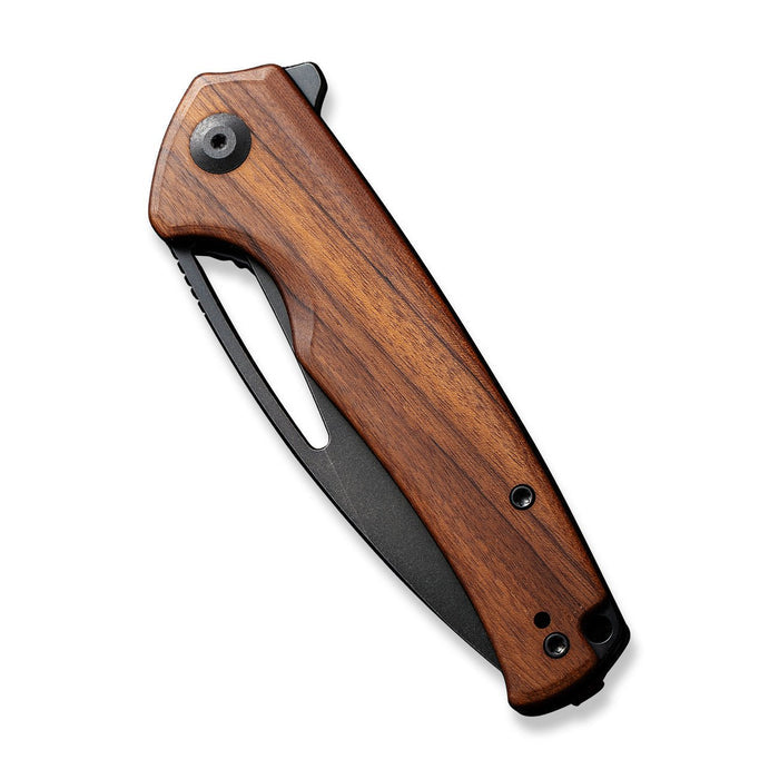 SENCUT Mims Flipper Knife Guibourtia Wood Handle (3.48" Black Stonewashed 9Cr18MoV Blade) S21013-4