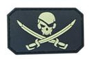 Pirate Skull & Swords Morale Patch SJ-BK front view – 1.97″ x 1.18″ black skull and crossed cutlasses 3D PVC patch