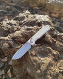 SRM Rubik 7228B-GT Folding Knife – 3.43" 14C28N Drop Point Blade, White G10 Handle
