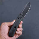 SRM Rubik 7228L-MB2 Folding Knife – 3.43" 10Cr15CoMoV Drop Point, Black Micarta Handle