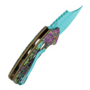 Kansept Wasp T2144F5 blade detail - light blue 154CM modified Wharncliffe