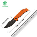 Orange G10 handle with blade and ruler for size
