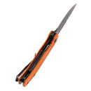 Open Tenable Orion B1089A5 knife with orange G10 handle and black blade