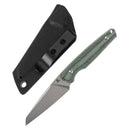 Fixed blade knife with green micarta handle and Kydex sheath