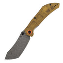 Tenable Tipper B1079A5 – 3.39" Damascus Cleaver Folding Knife, Amber PEI/Ultem Handle, Edgy Bladeworks Design