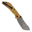 Tenable Tipper B1079A5 – 3.39" Damascus Cleaver Folding Knife, Amber PEI/Ultem Handle, Edgy Bladeworks Design