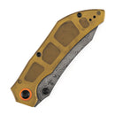 Tenable Tipper B1079A5 – 3.39" Damascus Cleaver Folding Knife, Amber PEI/Ultem Handle, Edgy Bladeworks Design