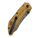 Tenable Tipper B1079A5 – 3.39" Damascus Cleaver Folding Knife, Amber PEI/Ultem Handle, Edgy Bladeworks Design