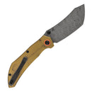 Tenable Tipper B1079A5 – 3.39" Damascus Cleaver Folding Knife, Amber PEI/Ultem Handle, Edgy Bladeworks Design