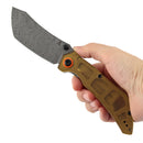 Tenable Tipper B1079A5 – 3.39" Damascus Cleaver Folding Knife, Amber PEI/Ultem Handle, Edgy Bladeworks Design
