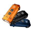 Nitecore TIP3 720 lumen MCT keychain flashlight front view - black, blue, and orange colors