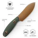 Drop point fixed blade knife with green Micarta handle and black sheath