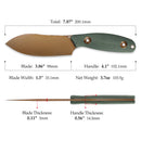 Close-up of fixed blade knife with rose gold blade and textured handle
