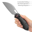 Side view of open lock knife with textured handle and blade