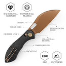 TRIVISA Batwing-CG/S JM10S-CG-14 – 2.99" 14C28N Sheepfoot Crossbar Lock Knife with Carbon Fiber G10 Handle