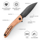 TRIVISA Cuckoo-CU TY30-CU-14 – 3.37" 14C28N Sheepfoot Liner Lock Knife with Copper Foil Handle