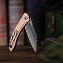 TRIVISA Cuckoo-CU TY30-CU-14 – 3.37" 14C28N Sheepfoot Liner Lock Knife with Copper Foil Handle