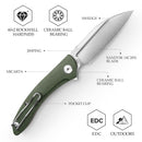 TRIVISA Cuckoo-GM TY30-GM-14 – 3.37" 14C28N Sheepfoot Liner Lock Knife with Micarta Handle