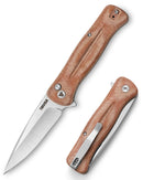TRIVISA Dor-04Br TY09-OM-14C – 3.66" 14C28N Button Lock Knife with Brown Micarta Handle