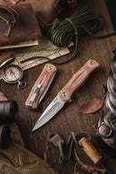 TRIVISA Dor-04Br TY09-OM-14C – 3.66" 14C28N Button Lock Knife with Brown Micarta Handle