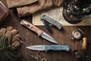 TRIVISA Dor-04Br TY09-OM-14C – 3.66" 14C28N Button Lock Knife with Brown Micarta Handle