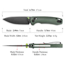TRIVISA folding knife with green Micarta handle and black drop point blade