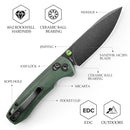 TRIVISA lockback knife with green Micarta handle, black blade, and pocket clip