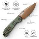 TRIVISA Gecko-GM JM04-GM-14 – 3.4" 14C28N Drop Point Liner Lock Knife with Micarta Handle