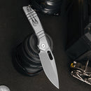 TRIVISA Gecko-S JM04-S-M – 3.4" M390 Drop Point Liner Lock Knife with Titanium Handle