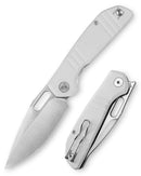 White folding lock knife with satin blade and textured handle