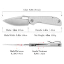 Technical diagram of folding knife with blade and handle measurements
