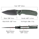 TRIVISA Hornet-04G JM01-GM-14 – 3.34" 14C28N Drop Point Axis Lock Knife with Micarta Handle