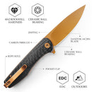 TRIVISA Hummingbird-CG – 2.9" 14C28N Drop Point Liner Lock Knife with Carbon Fiber Style G10 Handle