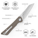 TRIVISA Monoceros-03D TY25-DG – 3.38" 14C28N Cleaver Point Liner Lock Knife with G10 Handle