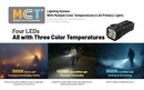 Nitecore TUP2 MCT color temperature modes - four LEDs with 3000K, 4500K, and 6500K settings